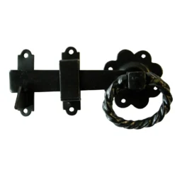 None Twisted Ring Handled Gate Latch - Black - 152mm