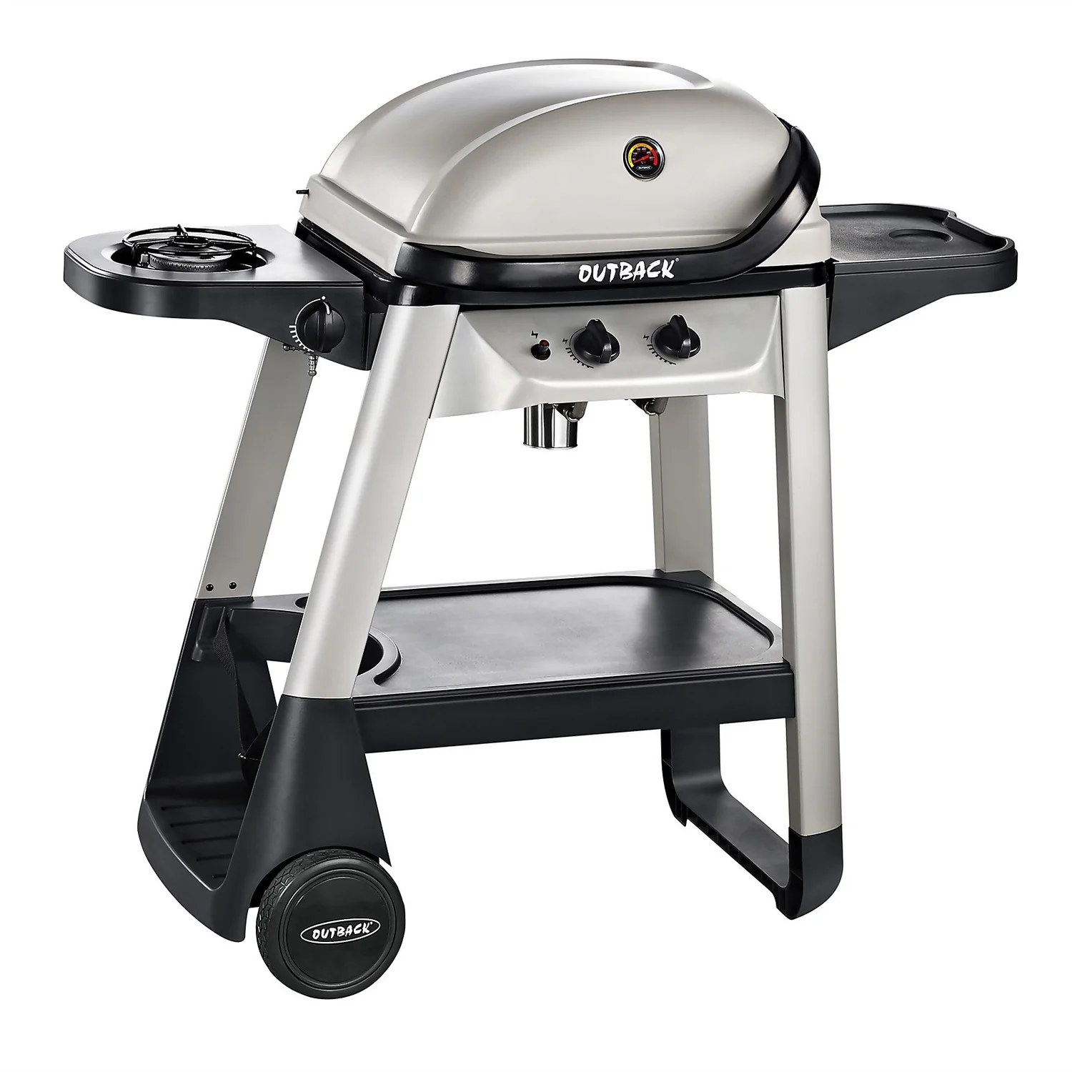 Outback Excel 2 Burner Gas BBQ - Silver & Black 1 Outback Excel 2 Burner Gas BBQ - Silver & Black
