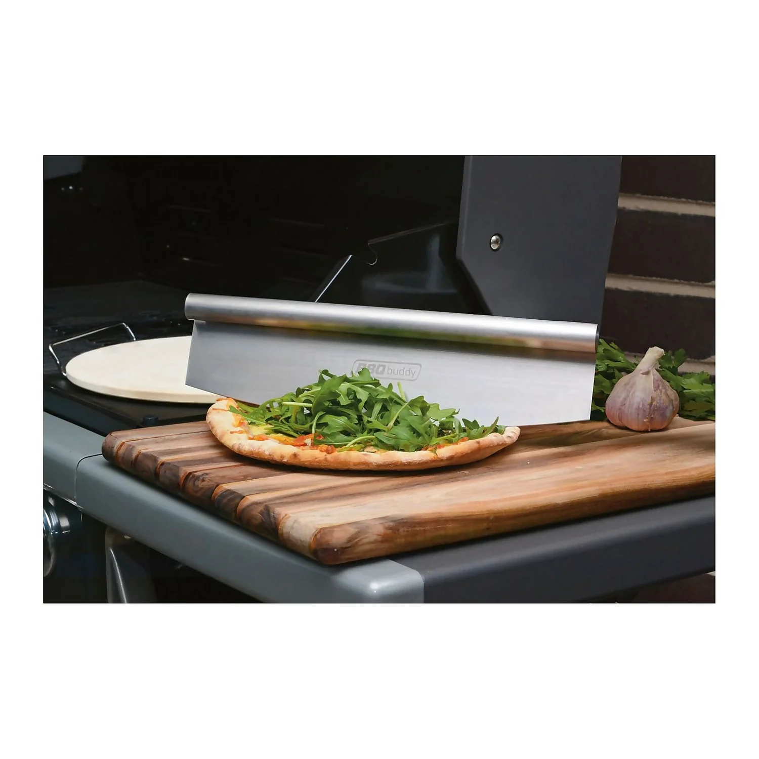 BBQ Pizza Stone With Stand And Cutter 2 BBQ Pizza Stone With Stand And Cutter - Image 2