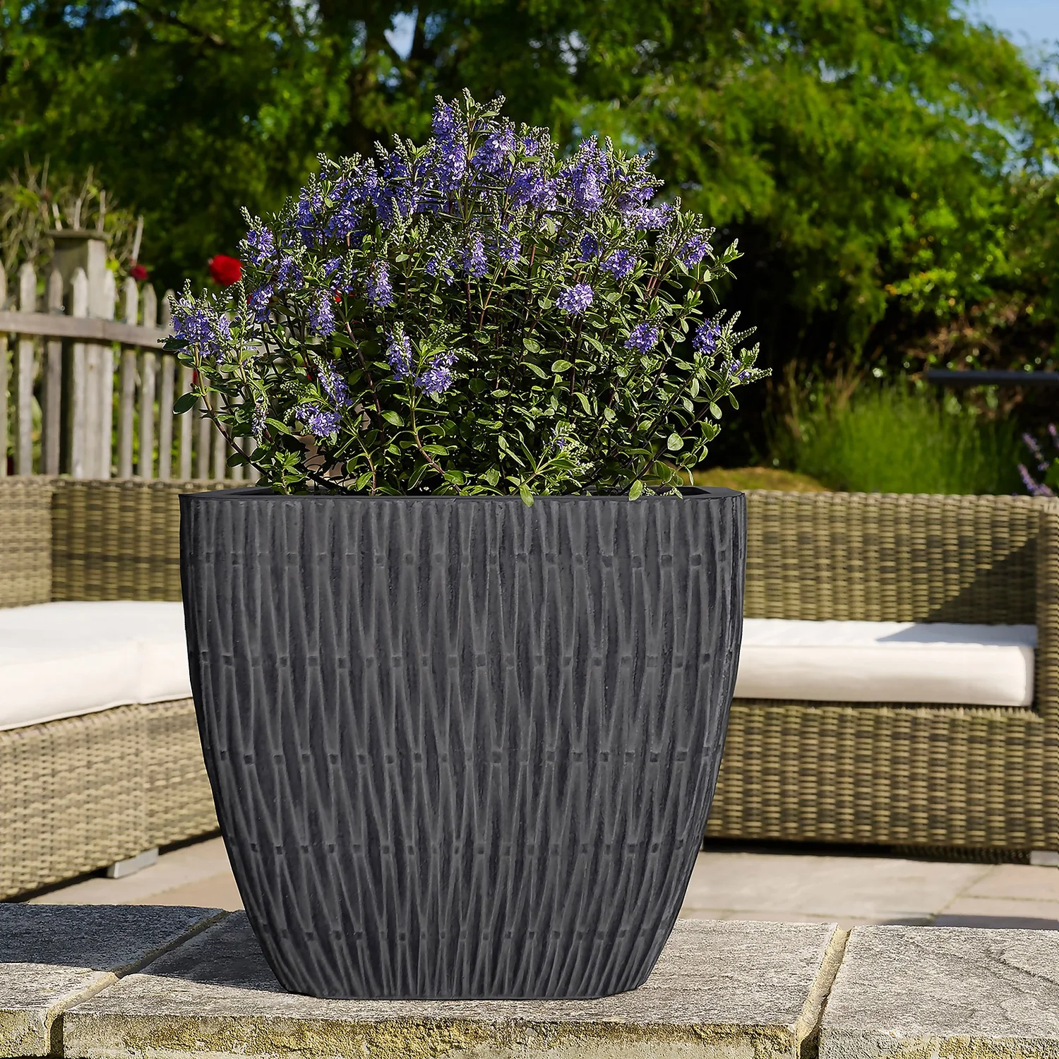 House Beautiful Roma Weave Charcoal Square Pot - 37cm 2 House Beautiful Roma Weave Charcoal Square Pot - 37cm - Image 2