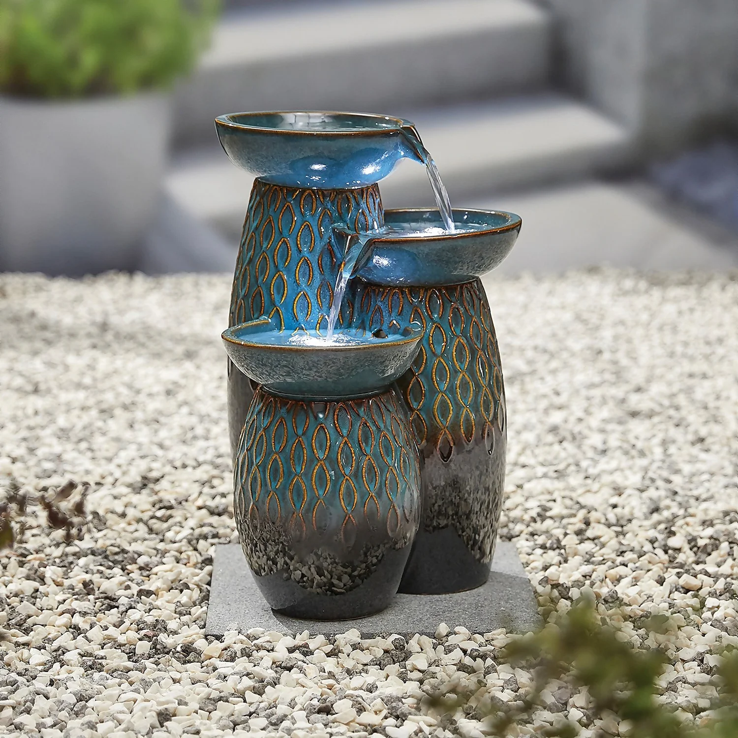 Stylish Fountain Glazed Trio Water Feature With LEDs 2 Stylish Fountain Glazed Trio Water Feature With LEDs - Image 2