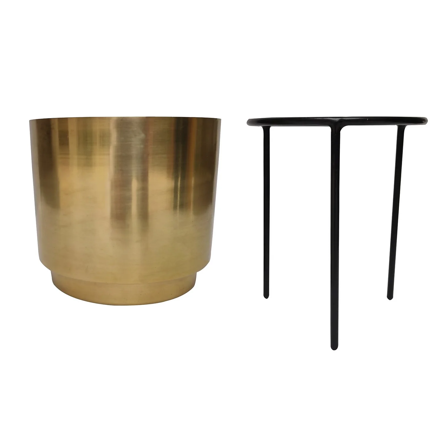 Brass Indoor Plant Pot With Straight Stand - 14cm 2 Brass Indoor Plant Pot With Straight Stand - 14cm - Image 2