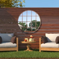 MirrorOutlet Metal Round Decorative Window Garden Mirror - 80cm -Cheap Grove Sanctuary Store 13950547 4734987138906431