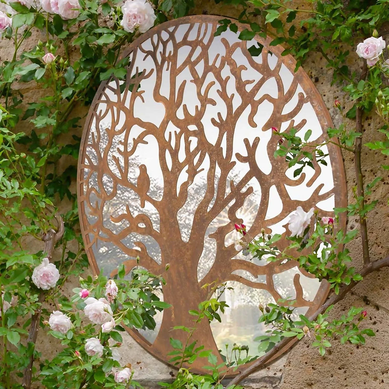 MirrorOutlet Bird Round Garden Mirror - 60cm 3 MirrorOutlet Bird Round Garden Mirror - 60cm - Image 3