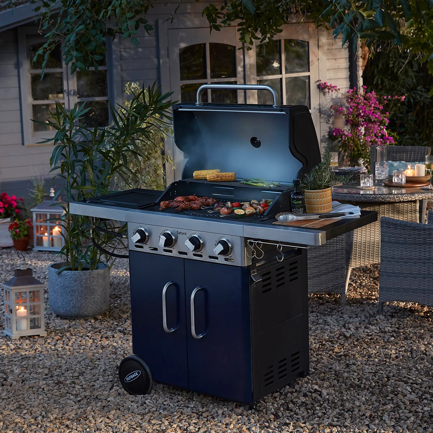 Outback Saturn Pro 4 Burner Gas BBQ - Blue 2 Outback Saturn Pro 4 Burner Gas BBQ - Blue - Image 2