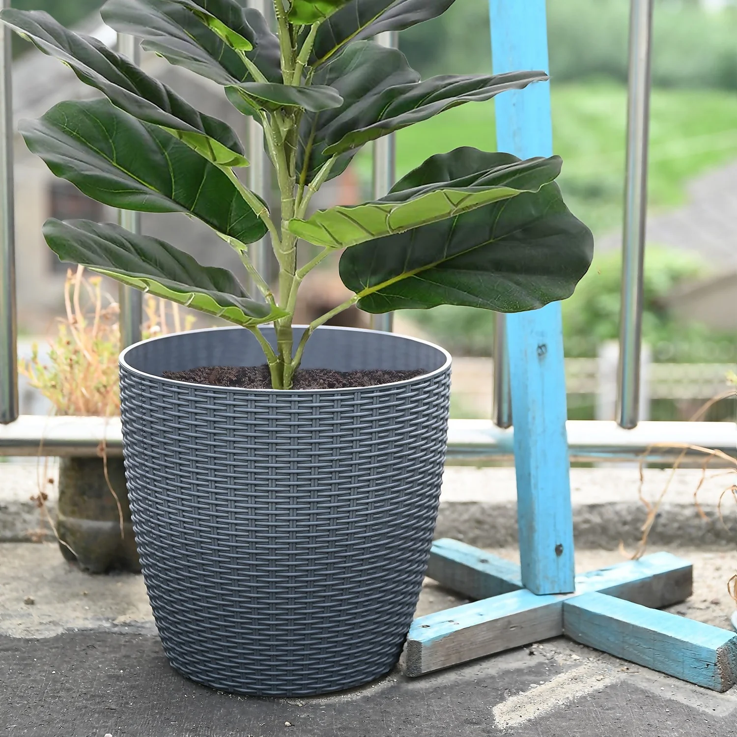 Grey Weave Planter - 28cm 2 Grey Weave Planter - 28cm - Image 2