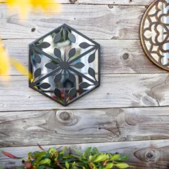 Hexagonal Laser Cut Outdoor Mirror 35cm - Black 9 Hexagonal Laser Cut Outdoor Mirror 35cm - Black -Cheap Grove Sanctuary Store 13981007 4985005835349966
