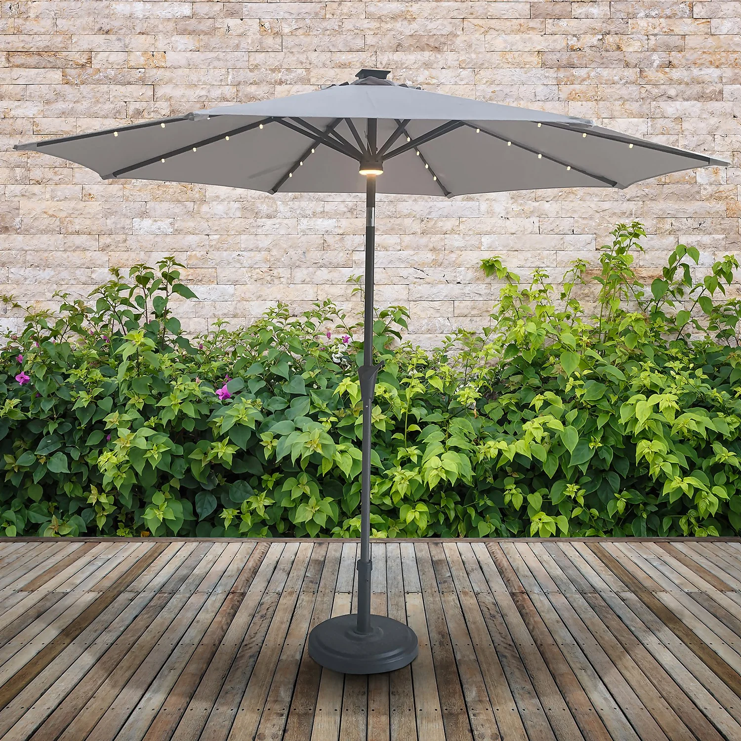 Parasol With Solar Lights 2.7m - Natural 1 Parasol With Solar Lights 2.7m - Natural