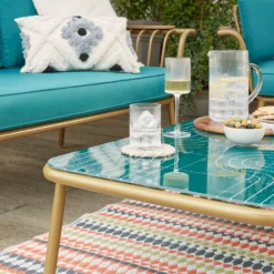 Omari Metal Garden Sofa Set - Teal & Gold 13 Omari Metal Garden Sofa Set - Teal & Gold -Cheap Grove Sanctuary Store 14005703 1365022638067828