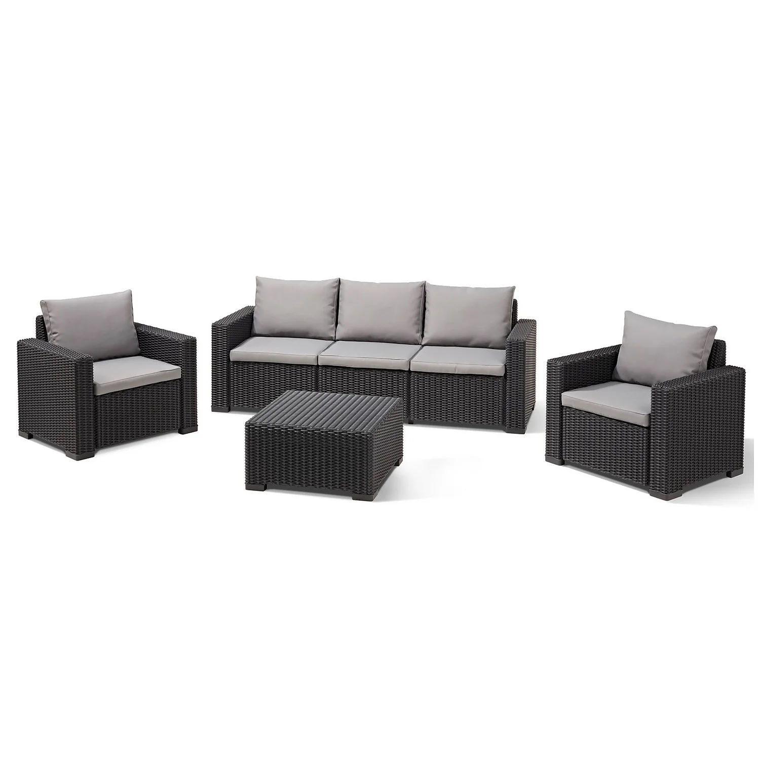 Keter California 5 Seater Outdoor Garden Furniture Sofa And Lounge Set - Graphite With Grey Cushions 1 Keter California 5 Seater Outdoor Garden Furniture Sofa And Lounge Set - Graphite With Grey Cushions